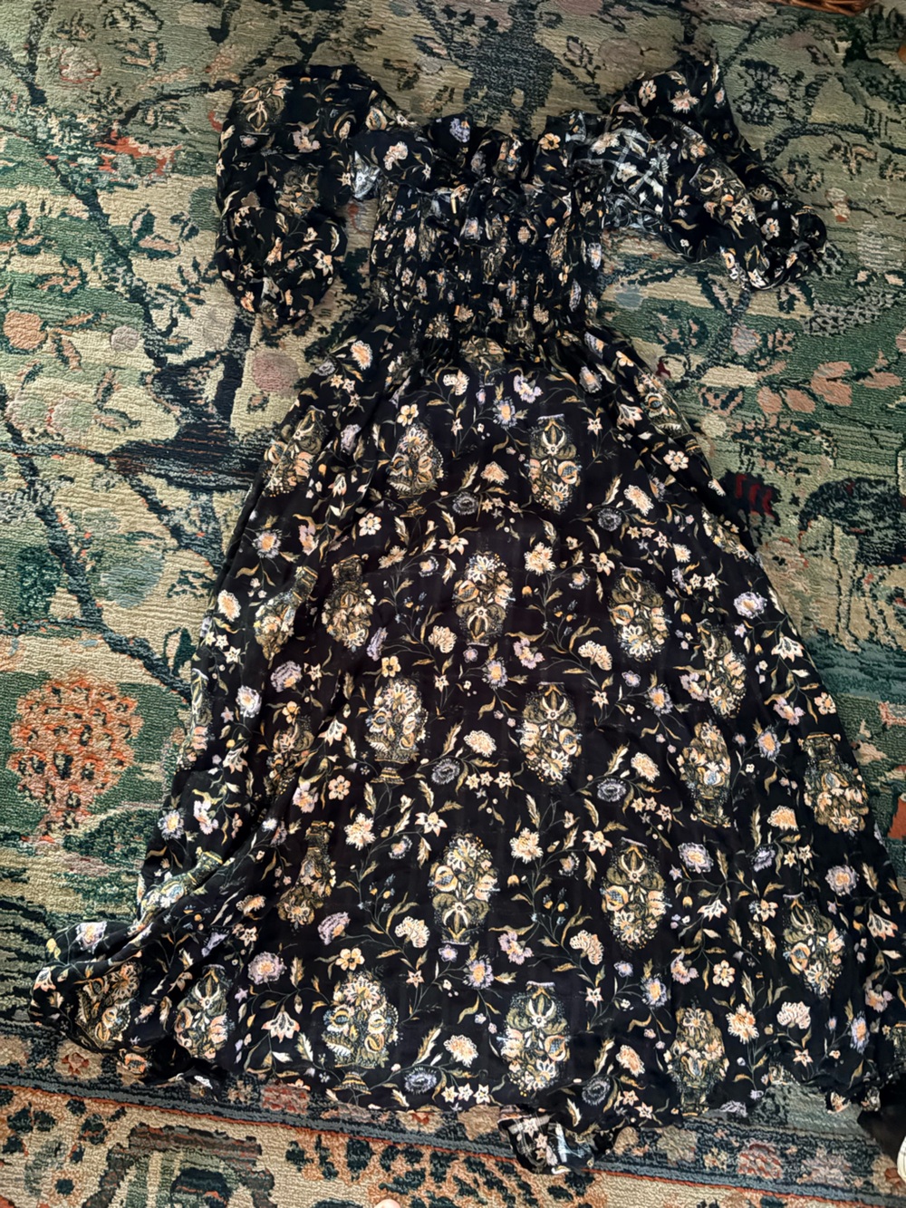 Free People Printed Oasis Midi Dress In Black Combo - Picture 4 of 4